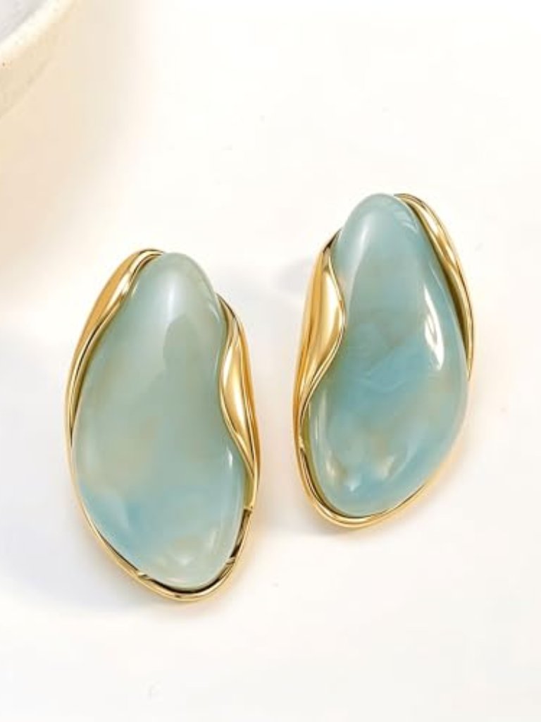 Resin Drop Earrings Chunky Gold Irregular Oval Statement Earrings For Women